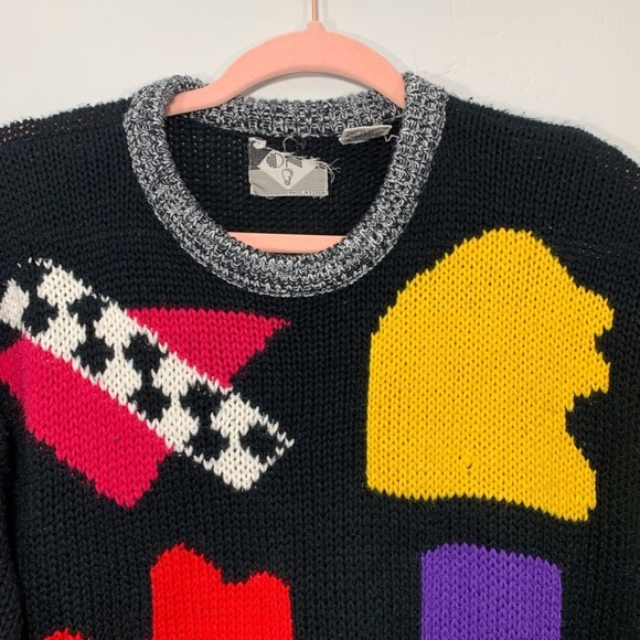 Vintage | 80’s Multi-Colored Black Knitted Sweater