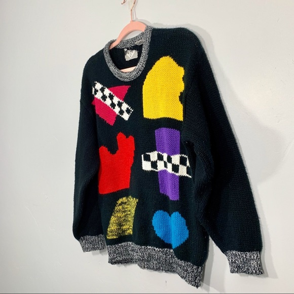 Vintage | 80’s Multi-Colored Black Knitted Sweater