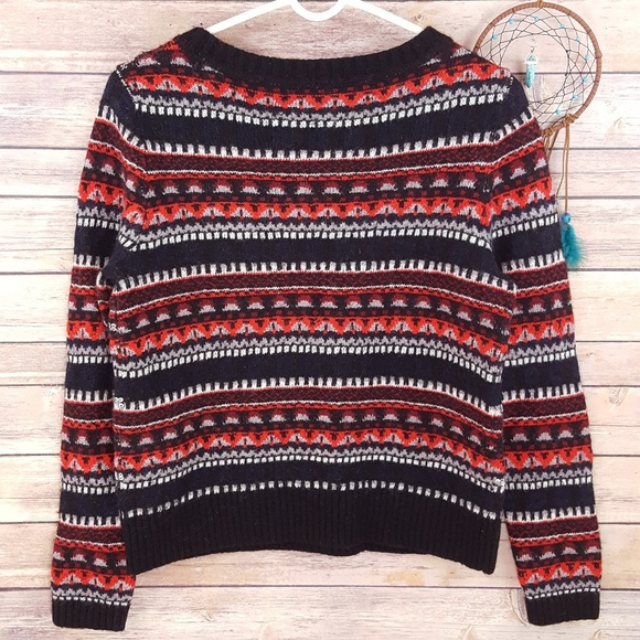 J. Crew Sequined Fair Isle Sweater Red Wool Blend