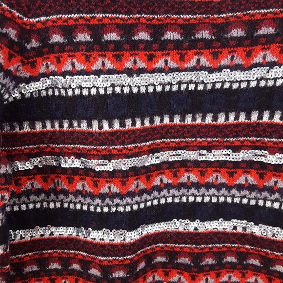 J. Crew Sequined Fair Isle Sweater Red Wool Blend