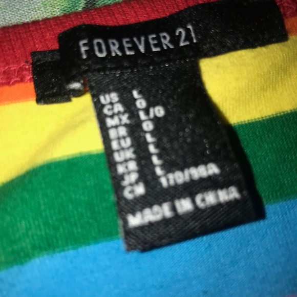 Forever 21 Rainbow Multi-striped Ringer Tee Size L