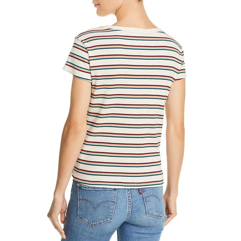 Honey Punch Womens Striped Ribbed Knit T-Shirt | BHFO