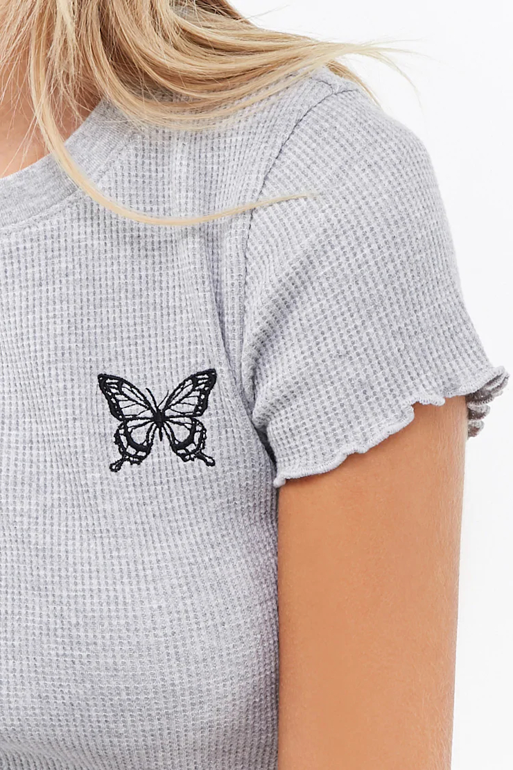 Butterfly Graphic Lettuce-Edge Tee | Forever 21