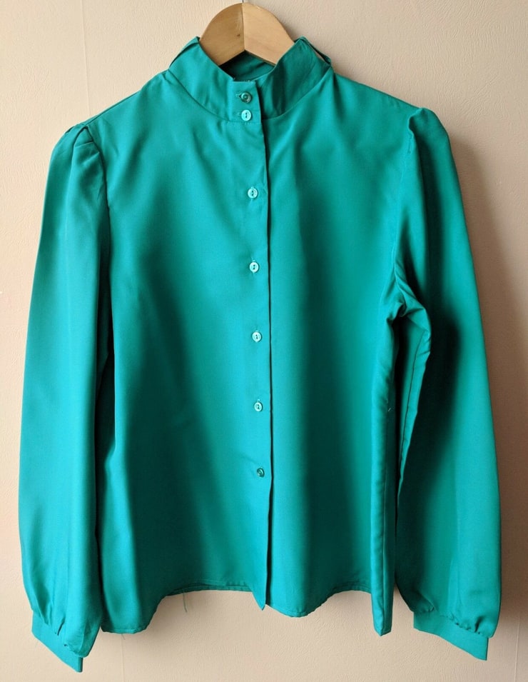 80s vintage jade green blouse 12-14 14 secretarial business shirt