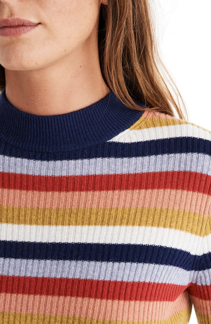 Madewell Stripe Mock Neck Pullover Sweater | Nordstrom