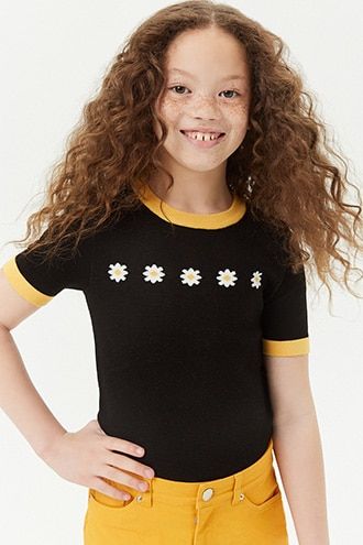 Forever 21 Girls Daisy Graphic Ringer Top (Kids)