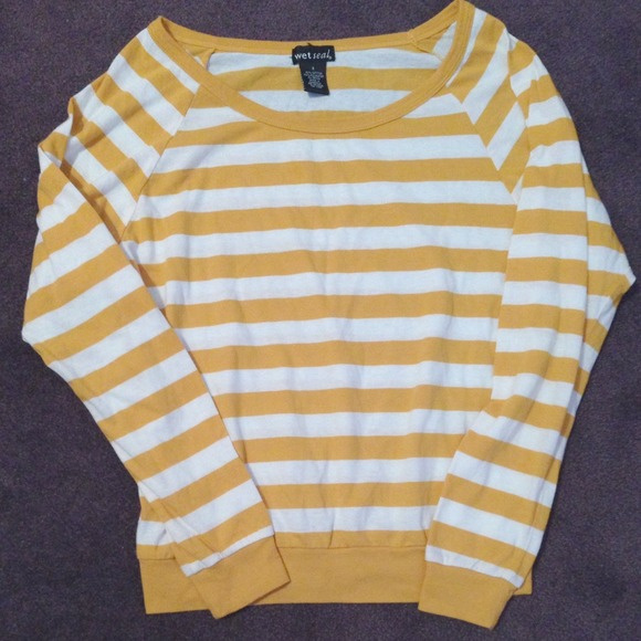 Wet Seal Tops | Yellow And White Striped Longsleeve Shirt | Poshmark