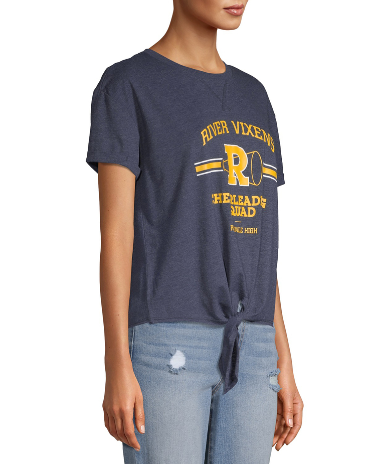 Riverdale Juniors' Cuff Sleeve Tie Front Graphic T-Shirt