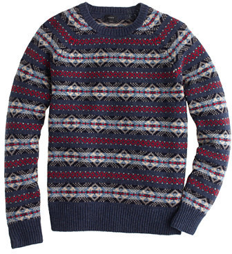 Lambswool Fair Isle Sweater Navy Fair Isle Crew-neck Sweater by J.Crew