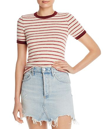Enza Costa Women's Striped Ringer Tee