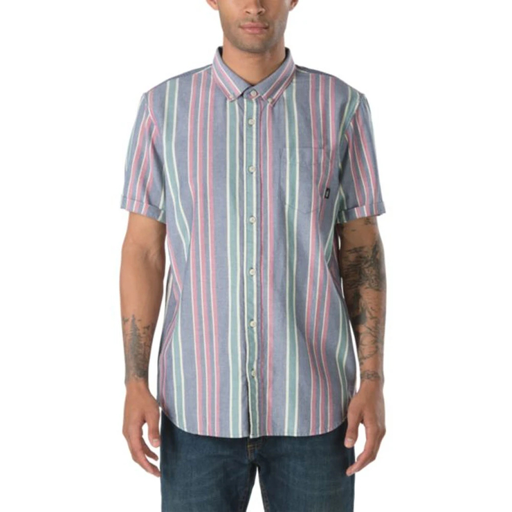 Vans Men's Houser Short Sleeve Button Down Woven Shirt, Dress Blues/Evergreen