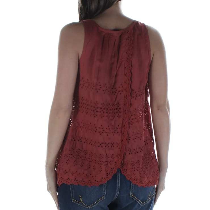 LUCKY BRAND $99 Womens New 1307 Orange Eyelet Jewel Neck Sleeveless Top S B+B
