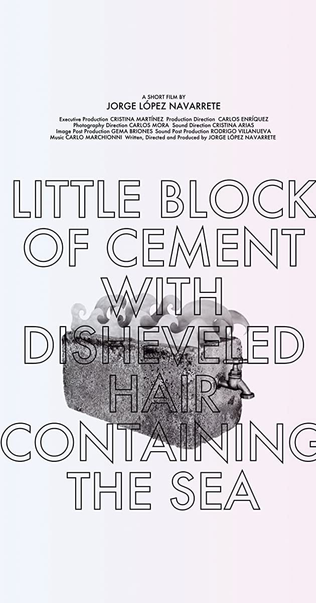 Pequeño bloque de cemento con pelo alborotado conteniendo el mar