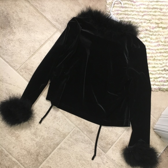 Vintage 90s Velvet Cardigan with Feather Trim