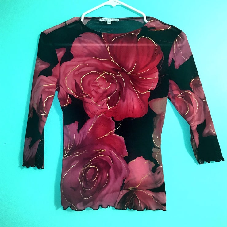 Y2k early 2000s unif style semi sheer rose top with...