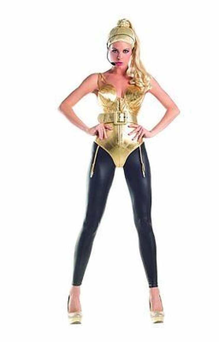 PARTY KING 80s POP DIVA MADONNA GOLD CORSET CONE WOMENS HALLOWEEN COSTUME S-XL