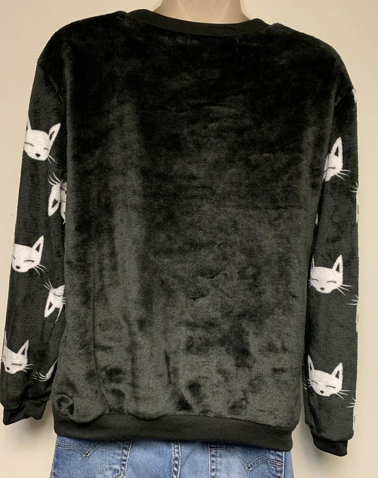 JUNIORS ARE YOU KITTEN ME RIGHT MEOW FUNNY CAT FLEECE PULLOVER SHIRT/HAT SET XS