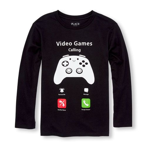 Boys Long Sleeve 'Video Games Calling' Graphic Tee
