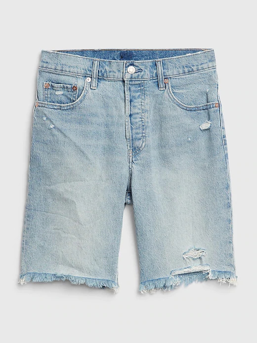 High Rise Distressed Bermuda Shorts