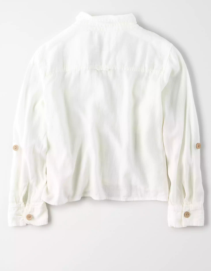 AE Striped Cropped Button Up Shirt