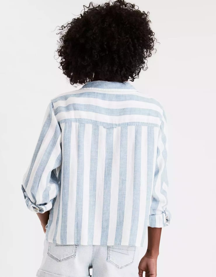 AE Striped Cropped Button Up Shirt