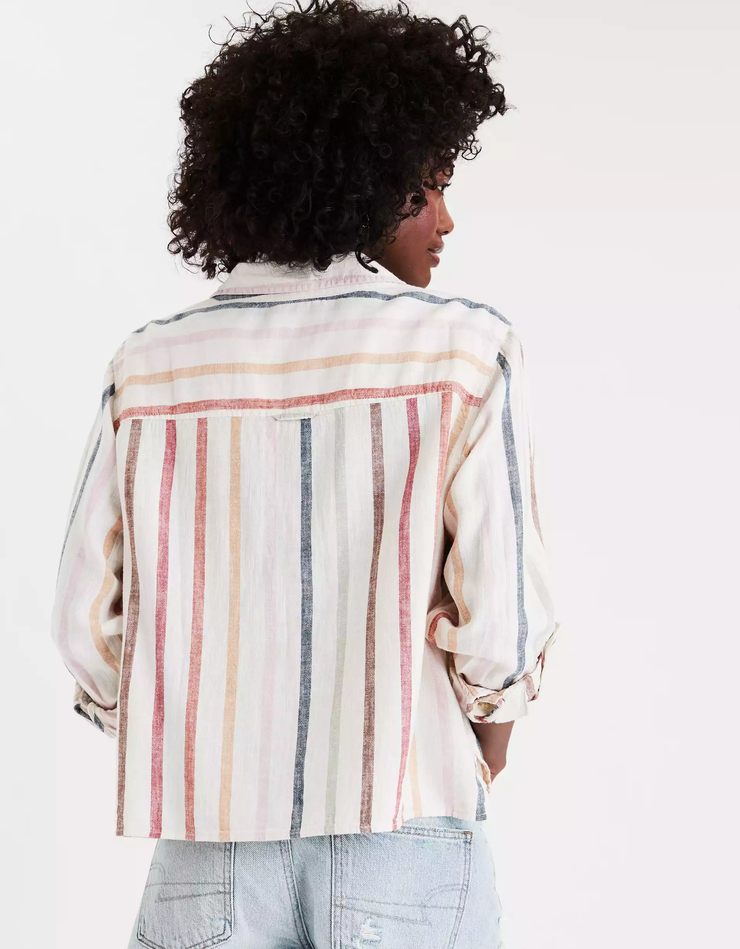 AE Striped Cropped Button Up Shirt