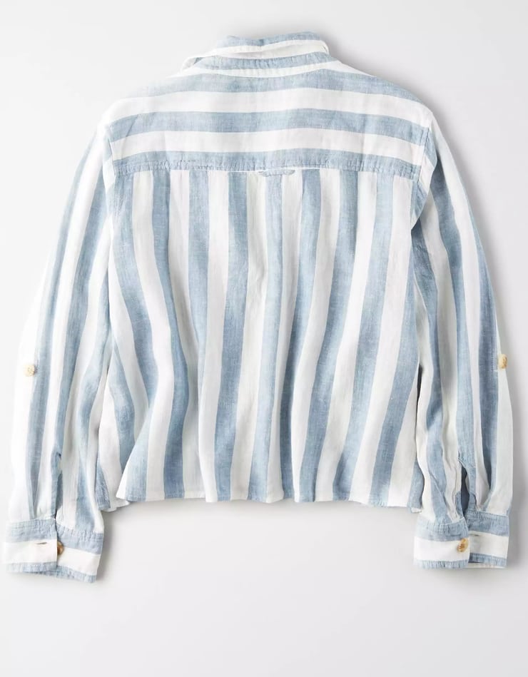 AE Striped Cropped Button Up Shirt