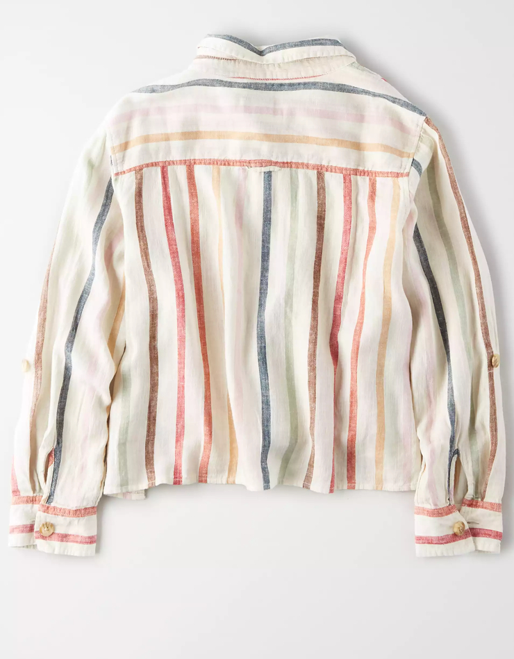 AE Striped Cropped Button Up Shirt