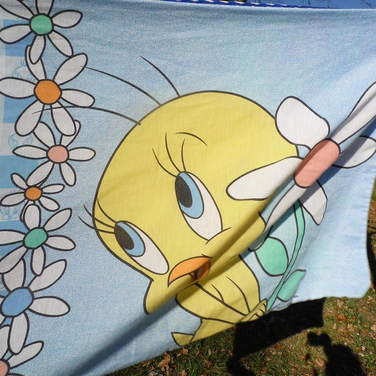 Tweety Bird vintage 1996 pillowcase Warner Brothers featuring Tweety Bird and flowers standard pillowcase I dat I saw a puddy tat! I did!