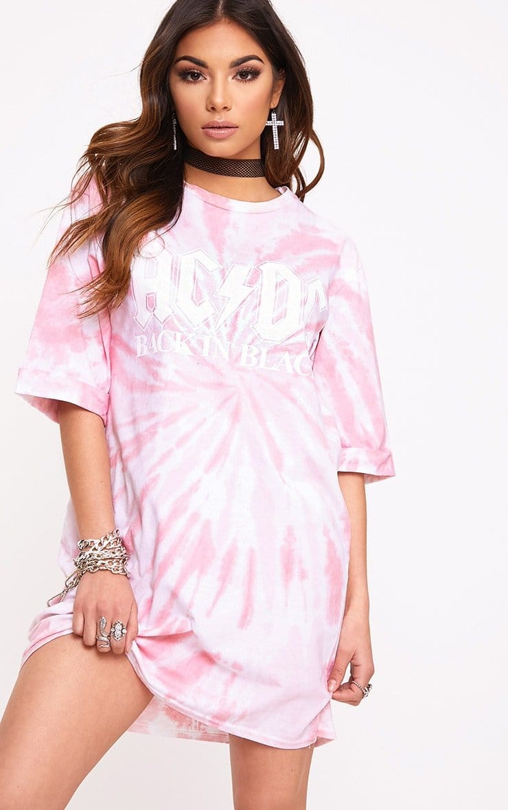 ACDC Pink Tie Dye T Shirt Dress