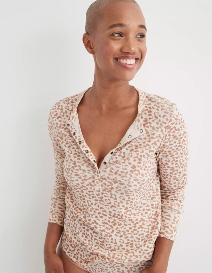 Aerie Ribbed Long Sleeve Henley T-Shirt