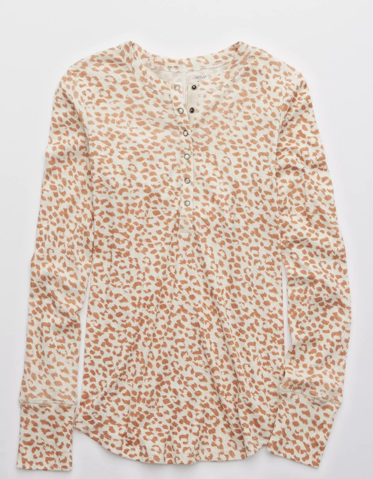 Aerie Ribbed Long Sleeve Henley T-Shirt
