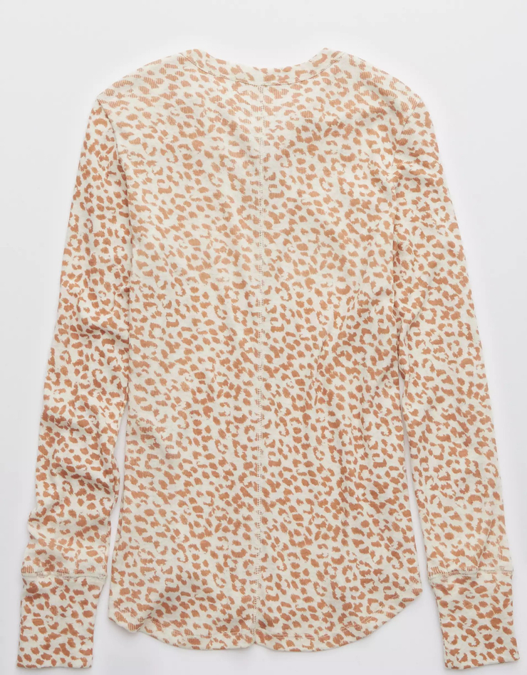 Aerie Ribbed Long Sleeve Henley T-Shirt