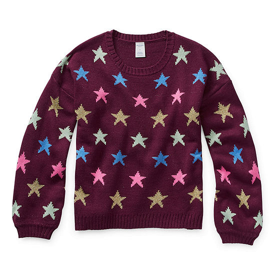 Arizona Little & Big Girls Crew Neck Long Sleeve Pullover Sweater