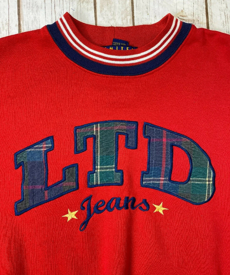 Vtg LTD Jeans The Limited Too Red Sweatshirt Crewneck Logo 90s Spell Out Sz 14