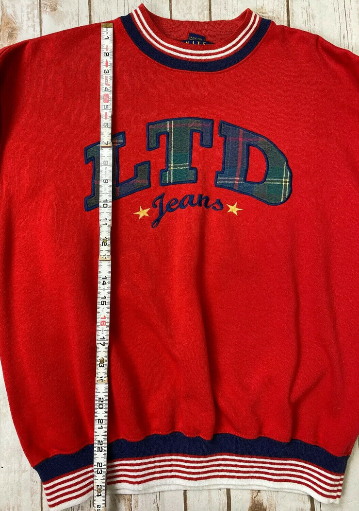 Vtg LTD Jeans The Limited Too Red Sweatshirt Crewneck Logo 90s Spell Out Sz 14