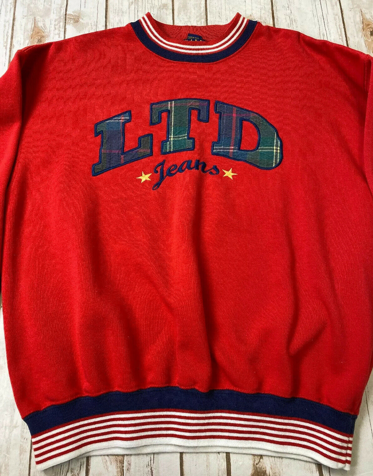 Vtg LTD Jeans The Limited Too Red Sweatshirt Crewneck Logo 90s Spell Out Sz 14