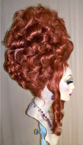 Drag Queen Wig Tall Auburn Red Up Do French Twist Curls Tendrils No Bangs