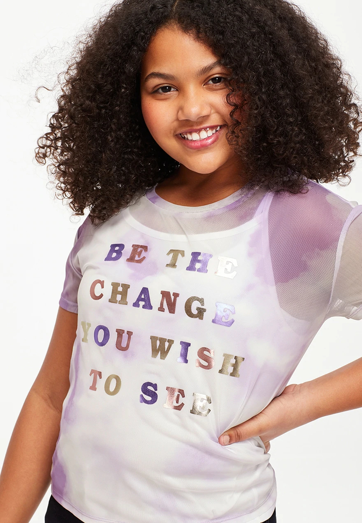 Dye Effect Girls Mesh Layered Tee | Justice