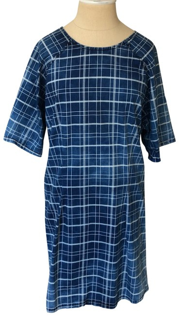 Topshop Blue and White Moto Sleeve Geometric Euc Short Casual Dress Size 12