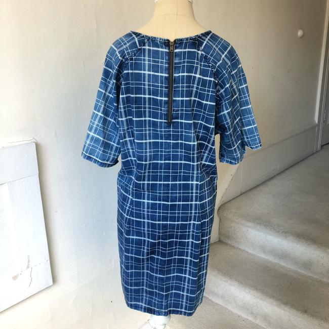 Topshop Blue and White Moto Sleeve Geometric Euc Short Casual Dress Size 12