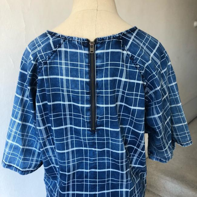 Topshop Blue and White Moto Sleeve Geometric Euc Short Casual Dress Size 12