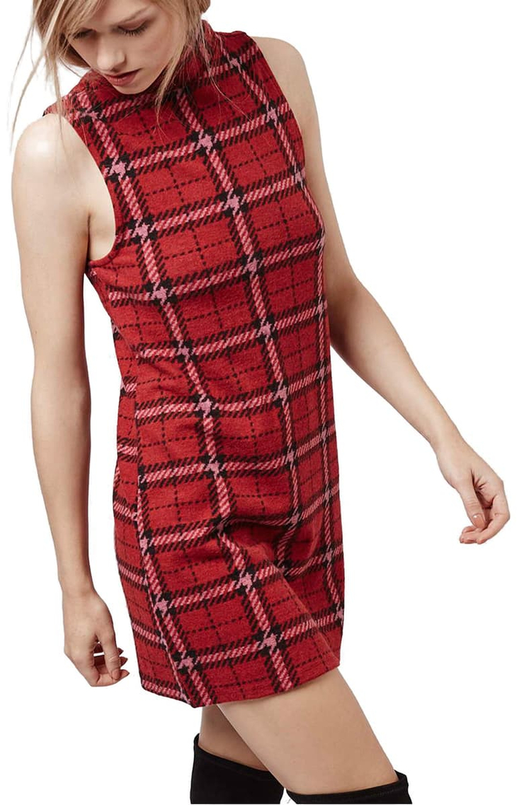 Topshop Plaid Funnel Neck Tunic Dress | Nordstrom