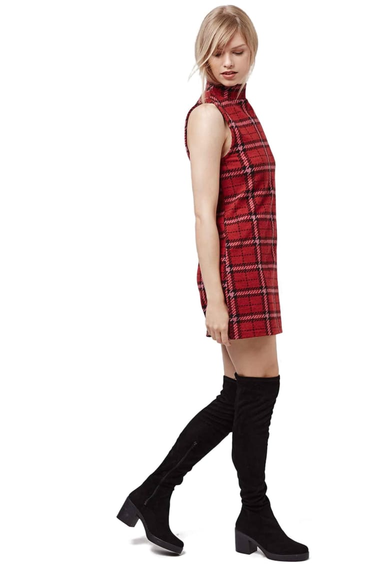 Topshop Plaid Funnel Neck Tunic Dress | Nordstrom