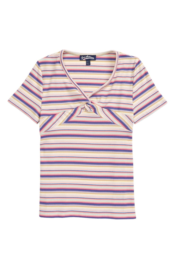 Freshman Stripe Rib Twist T-Shirt (Big Girl) | Nordstrom