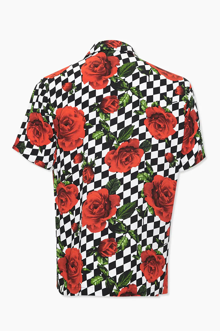 Checkered Rose Print Classic Shirt | Forever 21