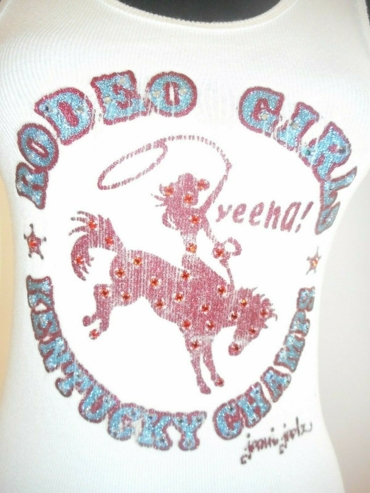 JOOMI JOOLZ Kentucky Champs Rodeo Girls T Shirt Top Blouse White Rhinestones S