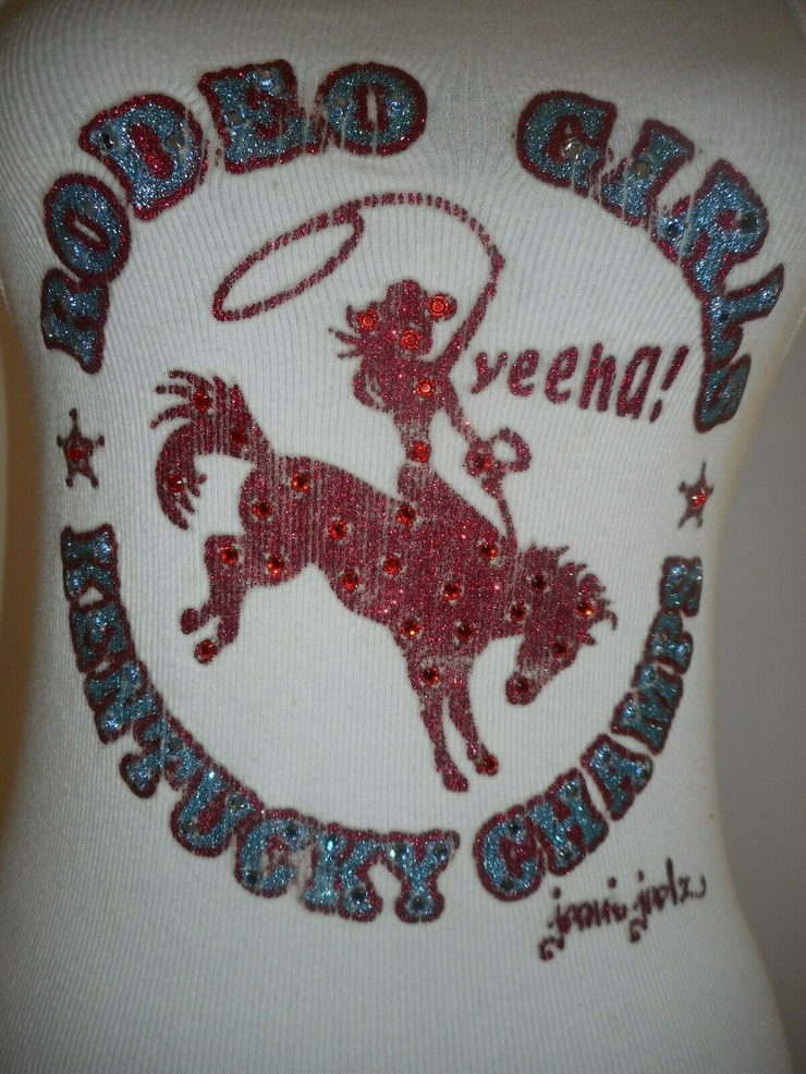 JOOMI JOOLZ Kentucky Champs Rodeo Girls T Shirt Top Blouse White Rhinestones S