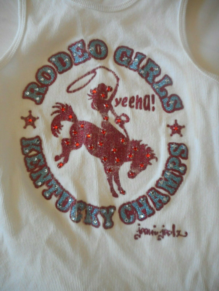JOOMI JOOLZ Kentucky Champs Rodeo Girls T Shirt Top Blouse White Rhinestones S