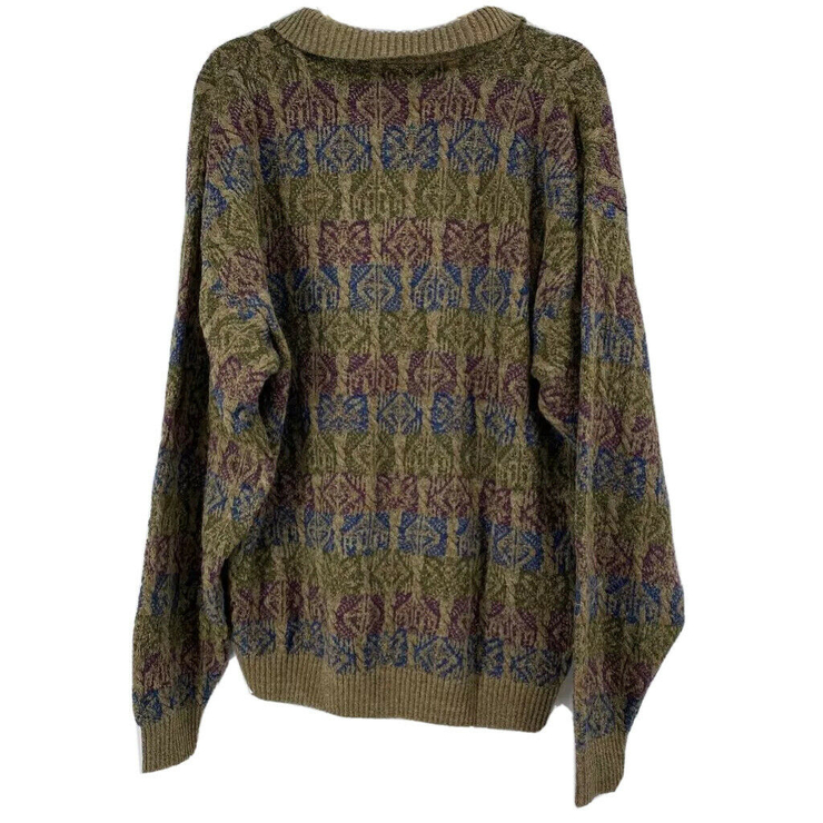 TSR USA Mens Vintage Sweater Green Multi Collar Print Long Sleeve American XL